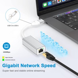 2 in 1 USB C to Ethernet Adapter 1000M, USB to RJ45 Gigabit Ethernet LAN Network Adapter, Network Adapter to USB-C with Windows XP, Mac OS, Linux, Phone, Tablet, Laptop