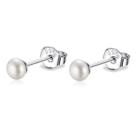 4-5mm Real Freshwater Cultured Pearl Earrings 925 Sterling Silver Gold Tiny Small White Button Pearl Studs Earrings