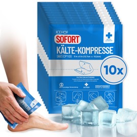 ICEHOF Cooling Pads for Bending, 10 x Instant Cold Compress, 15.3 x 12.7 cm, Disposable Cooling Pads, Cooling Compress for On the Go