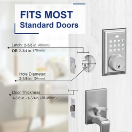 KIAYACI Front Door Lock Set Door Handle Sets Brushed Nickel Door Handle Entry Door Locksets with Rectangle Keypad Deadbolt Single Smart Locks for Front Door Keyless Entry Door Lock Silver