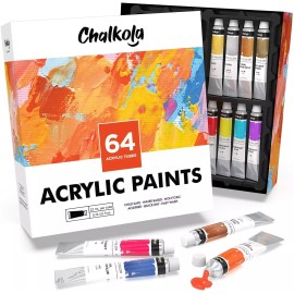 Chalkola Acrylic Paint Set (64 Colors, 22 ml Tubes, 0.74 oz.) for Canvas, Crafts, Wood -