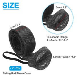 PATIKIL 75 Inch Rod Sock, 2 Pcs Fishing Rod Sleeve Cover Braided Mesh Pole Protector Gloves Fishing Tools Flat End for Spinning Fishing Rod Fly Rod Ice Rod Casting Rod, Black