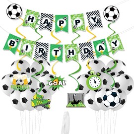 Football Birthday Decorations Football Party Decorations Football Birthday Banner With 24pcs Football Balloons，Football Party (Football Banner + 24 Balloons + 1 Roll Of Ribbon + 6 Football Spirals)