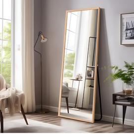 NeuType Full Length Mirror Floor Mirror with Standing Holder Bedroom/Locker Room Standing/Hanging Mirror Dressing Mirror Wall-Mounted Mirror (Natural Wood) (AMZVCNTJJ00360ZZD-ZYF)