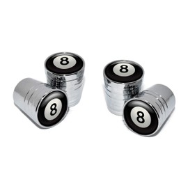 Elektroplate Magic 8 Pool Ball Bright Chrome Aluminum Tire Valve Stem Caps | Universal Fit for Cars, Bikes, Trucks, RVs, Motorcycles, Trailers (Pack of 4)