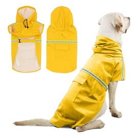 PETCUTE Dog Raincoat, Windproof, Waterproof Dog Raincoat with Reflective Stripes, Adjustable Dog Rain Jacket with Hood and Collar Hole for Small, Medium and Large Dogs