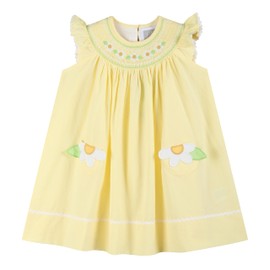 Lil cactus Baby and Girl Yellow Daisy Pocketed Smocked Bishop Dress, 2T