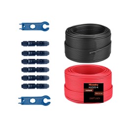 Solar Cable 100Ft 30M 10 awg Wire, 100FT Black + 100FT Red 10 Gauge Wire Solar Extension Cable Wire with 6 Pairs Solar Connectors for RV, Photovoltaic Systems (100, Black red)