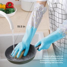 KAQ Dishwashing Cleaning Gloves 3 Pairs-Reusable Cotton Liner Rubber Gloves L...