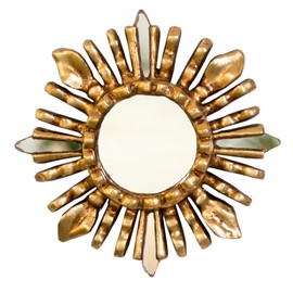 DecorContreras Small Peruvian Sunburst Mirror 6" | Hand-Carved Mohena Wood & Bronze Leaf | Vintage Gold Accent Wall Decor for Boho & Home Entryway (Gold)