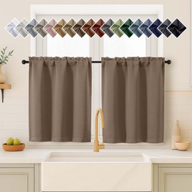 OVZME Brown Blackout Curtains for Small Window Treatment, Light Blocking Short Kitchen Window Curtains Over Sink, Dual Rod Pocket Half Window Tiers for Bathroom Basement, 2x40Wx36L Inches
