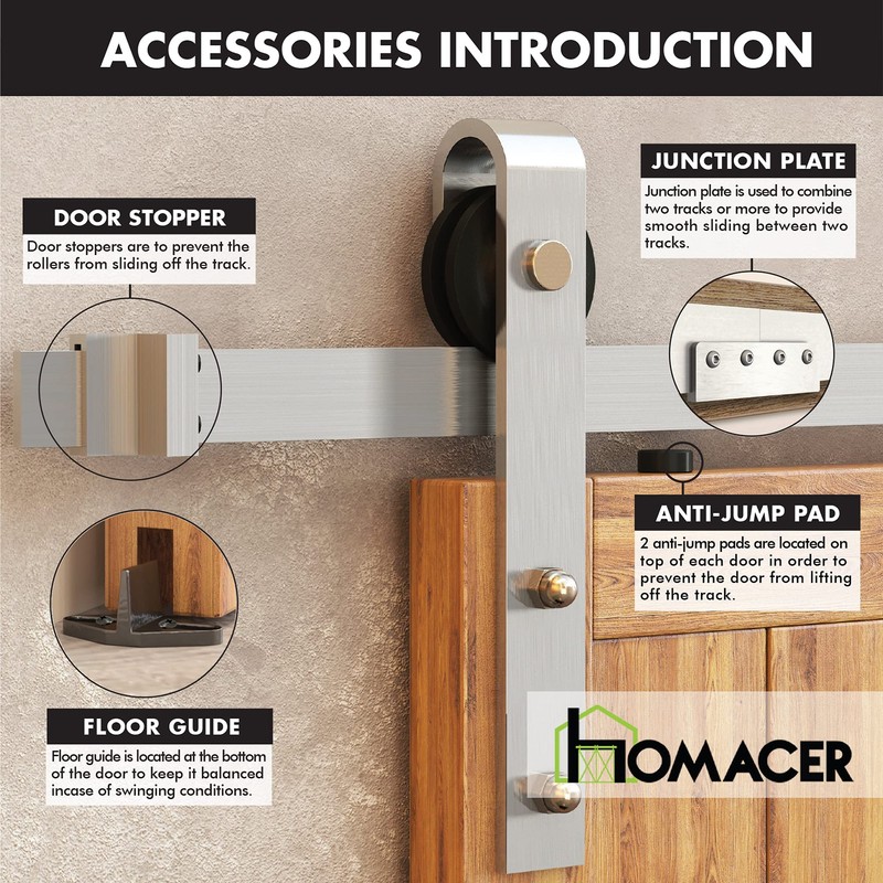 Homacer Brushed Nickel Non-Bypass Sliding Barn Door Hardware Kit, for
