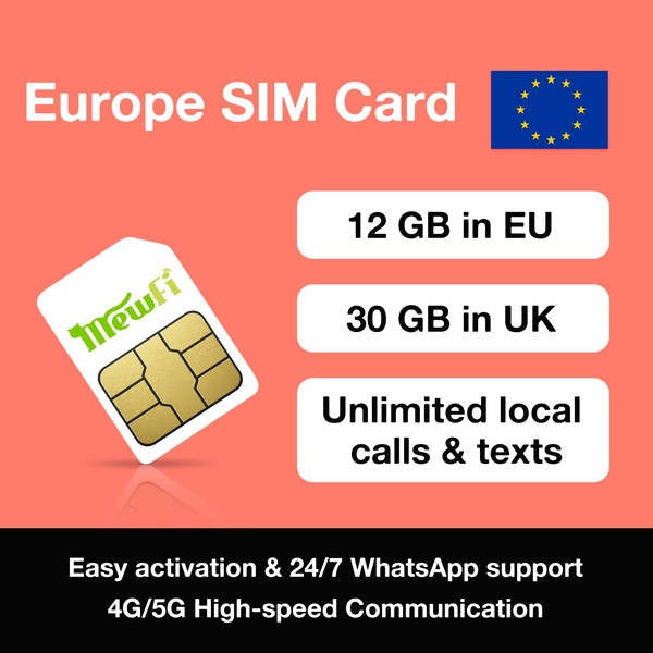 2 Pcs Sim Card for Europe Travel - 30 Days,