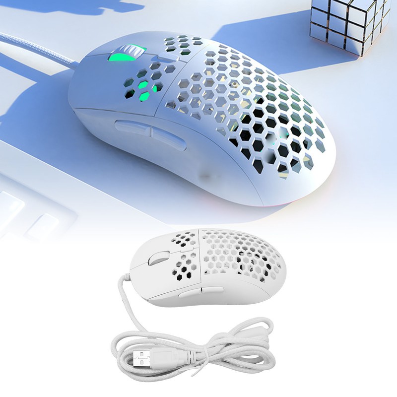 Wired Mouse Ergonomic White Adjustable DPI 6 Keys Hollowed Out