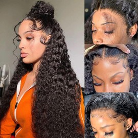 Lace Front Wigs Human Hair 180% Density 13x4 Wet and Wavy Water Curly HD Lace Front Wigs Human Hair Wigs for Black Women Glueless Wigs Human Hair with Baby Hair (32inch）
