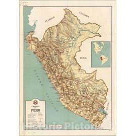 Historic Pictoric Map : Peru 1965, Caminos del Peru, Antique Vintage Reproduction : 16in x 24in