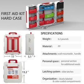 Large First Aid Kit for Business- Plastic Wall Mounted First Aid Box,Hard Case First Aid Kit, Emergency Kit for Car,Home,Offices - 408 Piece