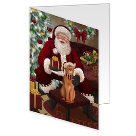 Doggie of the Day Christmas Red Santa Abyssinian Cat Note Cards - Adorable Pets Invitation Cards with Envelopes - Pet Artwork Christmas Note Cards (1 Note Card)