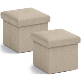 Ornavo Home Small Storage Ottoman, Set of 2 Foldable Collapsible Cube Square Linen Ottoman Foot Rest Stool Seat, for Living Room, Bedroom, Home Office, Dorm - 12 x 12 x 12, Taupe