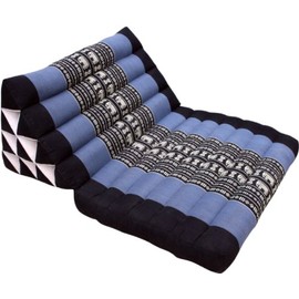 GURU SHOP Thai Cushion, Triangular Cushion, Kapok, Day Bed with 1 Cushion - Black/Blue, 30 x 50 x 75 cm, Asian Seat Cushion, Sleeping Mat, Thai Mat
