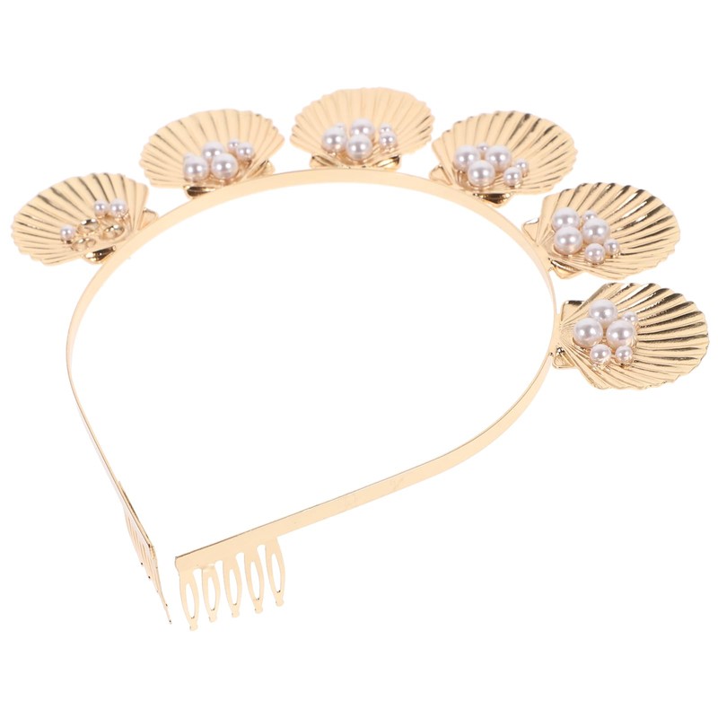 Lurrose Shell Headband Gold Seashell Crown Goddess Pearl Decor Tiara