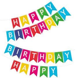 2 Stück Happy Birthday Girlande Banner Happy Birthday Spruchband Geburtstag Banner Bunt Papiergirlande für Geburtstagsfeier Dekoration