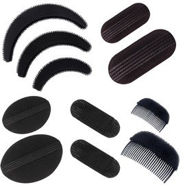 Invisible Bump It Up Volume Hair Base Sponge with False Hair Pads and Comb - Hair Extensions Accessories (BM Black)
