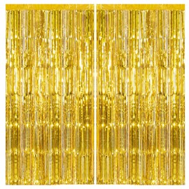 2pcs Gold Glitter Tinsel Curtains Foil Curtain Backdrop,3.2x6.5ft Shimmer Curtain Party Foil Door Curtain Metallic Fringe Curtains Tassel Tinsel Backdrop for Birthday New Years Eve Xmas Party Décor