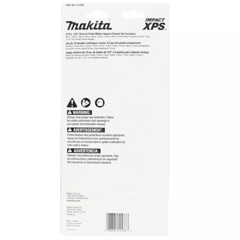 Makita E-01688 3/8 in Drive Metric Impact Socket Set w/