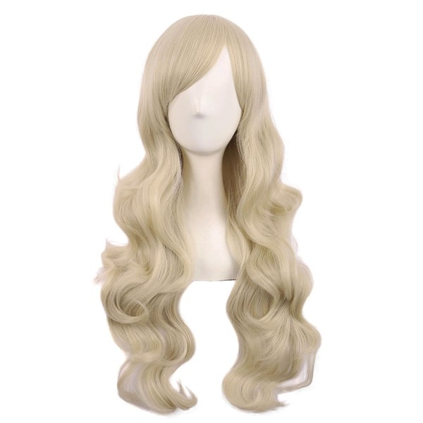 MapofBeauty 28 Inch/70 cm Charming Women Side Bangs Long Curly Full Hair Synthetic Wig (Blonde)