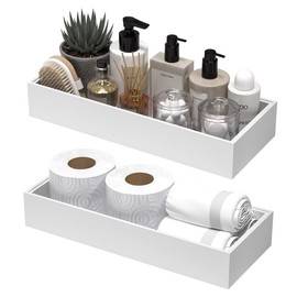 Greatseas White Toilet Paper Storage, Bamboo Toilet Tank Tray for Bathroom Organizers and Storage, Deep Toilet Tank Basket Topper Stackable Box Wood Vanity Tray for Counter Decor, 15" x 6" x 2.5"