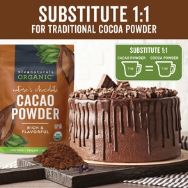 Viva Naturals Viva Naturals Organic Cacao Powder, 8 oz - Unsweetened Cocoa Powder With Rich Dark Chocolate Flavor, Perfect for Baking & Smoothies - Certified Vegan, Keto & Paleo, Non-GMO & Gluten-Free, 227 g