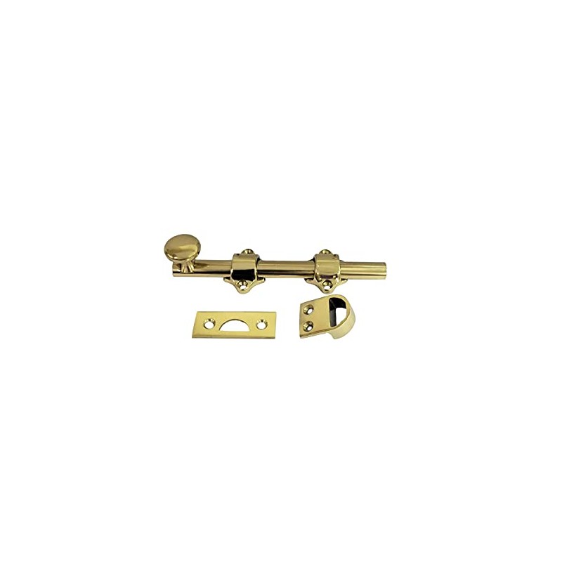 QCAA Solid Brass Dutch Door Bolt, 6", Polished Brass, 1