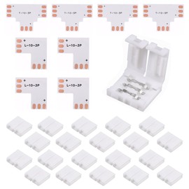 sdhiiolp 28 x LED Strip Connectors, 20 Pieces, I Shape LED Strip Connector, 4 x L Shape and 4 x T-shape LED Strip Corner Connectors, 3-Pin 10 mm Solderless LED Adapter for WS2811 WS2812b SK6812