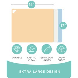 Extra Thick Flexible Cutting Boards for Kitchen, Cutting Mats for Cooking, Colored Cutting Mat Set, Non-Slip Cutting Sheets, Flexible Plastic Cutting Board Set of 3, Serving Utensils 15"x12"
