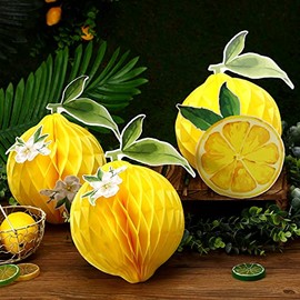 Lenwen 9 Piezas Centros de Mesa con Bolas de Panal de Limón Favores de Fiesta de Limón Papel Tisú Decoraciones de Mesa de Limón para Fiesta del Niño Boda Verano Fiesta de Cumpleaños