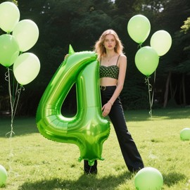 40 Inch Large Light Green 4 Balloon Numbers Big Foil Number Balloons Giant Helium Happy 14th 24th Birthday Party Decorations for Man and Women, Huge Mylar Anniversary Party Supplies
