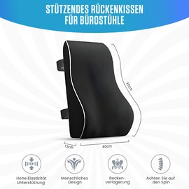 LAXARA Orthopaedic Lumbar Cushion - Breathable Mesh Memory Foam Cushion for Back Pain, Posture Correction & Spine Alignment, Black, 45 x 40 x 13 cm, Universal Fit