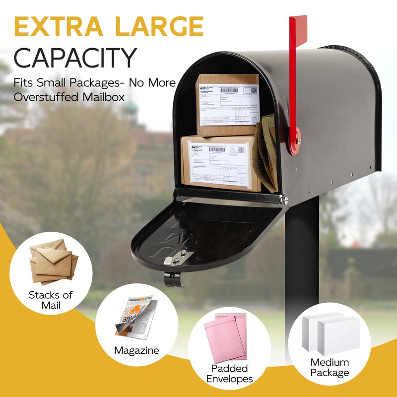 BlissBoard Large Black Galvanized Steel Mailbox 22 x 10.7 x