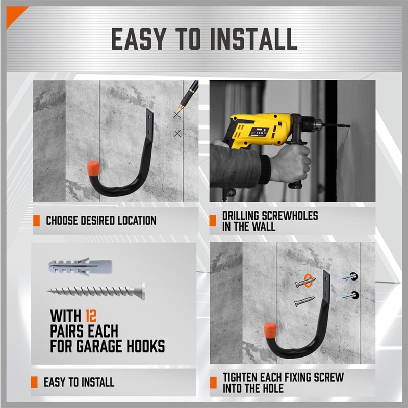 AnaTI Pack of 6 Garage Wall Hooks, Heavy Duty Storage