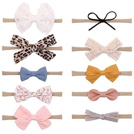 10 Packs Bows for Baby Girls Newborn Bows Baby Girl Bows and Headbands Nylon Infant Bows Soft Baby Headhands Handmade Bows Girls Hair Accessories for Newborn Baby Leopard Print Bow One Size