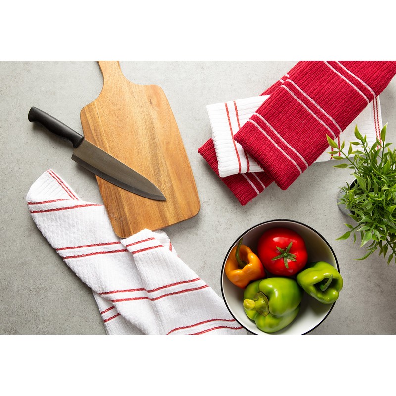 DII Basic Ribbed Terry Kitchen Basics Collection, Red, Dish Towels,