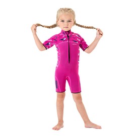 Goldfin Kids Wetsuit for Boys Girls, 3mm Shorty Wetsuits Neoprene Front Zip Wet Suits for Water Sports Surfing Swimming Snorkeling Diving Red Size 12