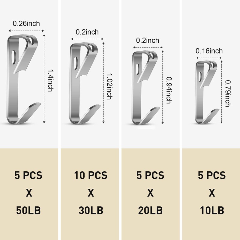 Picture Hanging Hooks, 50 Pcs Heavy Duty 10-50 lbs Picture