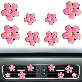 AiNinXun 8pcs Car Vent Clips Women Car Air Fresheners Vent Clip Flower Air Conditioning Outlet Clips Pink Flower Car Inter Decor Accessories Girl Flower Car Air Vent Clip Charms Flower Air Vent Clips