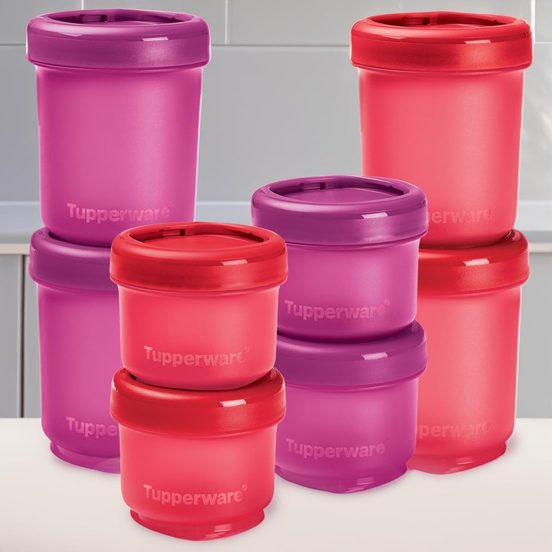 Tupperware Set Contenedores para Snack 8 piezas Morado Rojo