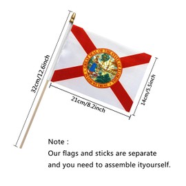TSMD Florida FL State Flag on Wood Stick Small Mini Hand Held Flags,5x8 Inch,12 Pack