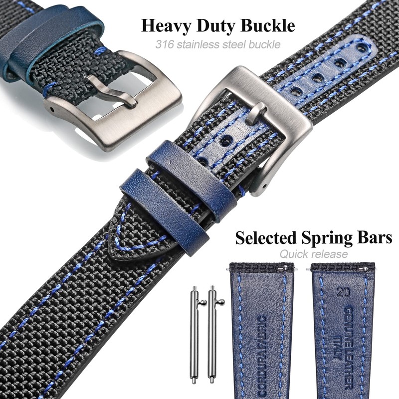 Hemsut Leather with Nylon Watch Strap 18 mm 20 mm
