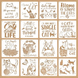 16 Pcs Cat Stencils for Painting Reusable Plastic 6×6 Inch Quote Kitty Stencils Drawing Templates for Crafts DIY Wall Canvas Notebook Knit Card Wood