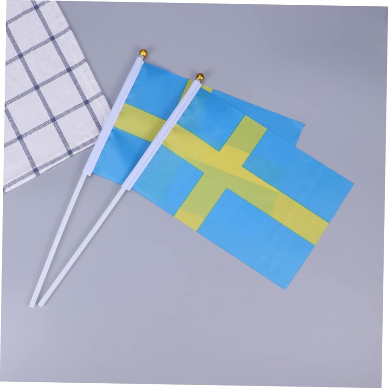 Tofficu 2sets Mini Sweden Flag on Stick Handheld Flags for